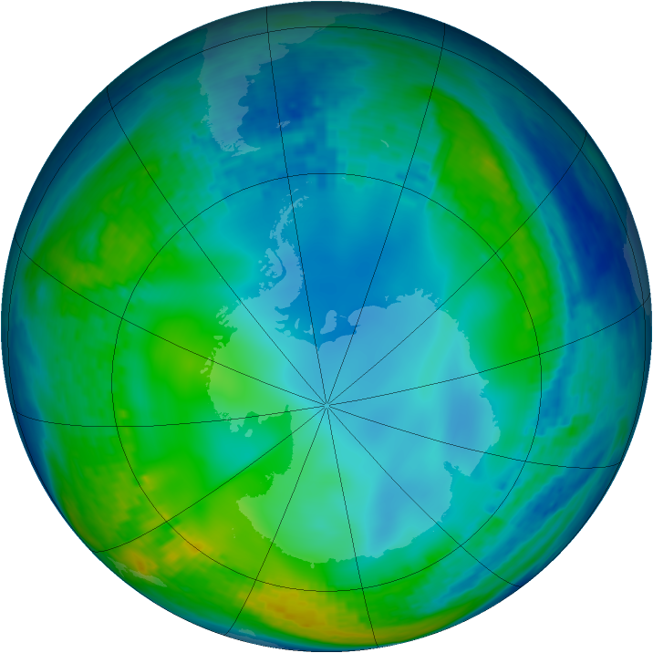 Antarctic ozone map for 31 May 2004